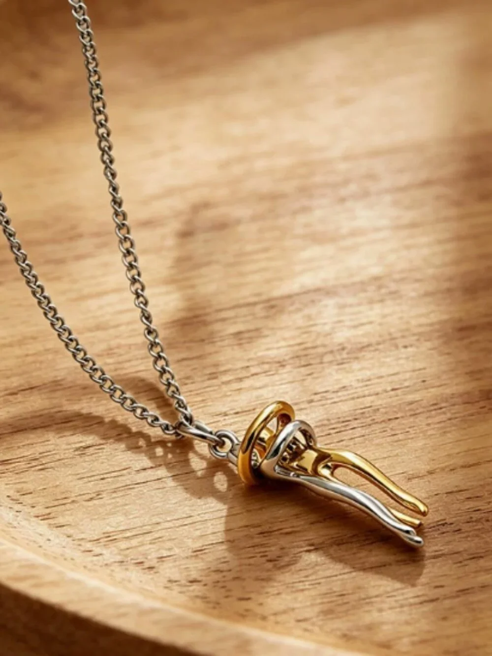 Two‑Color Hugging Human Charm Necklace Adjustable Chain